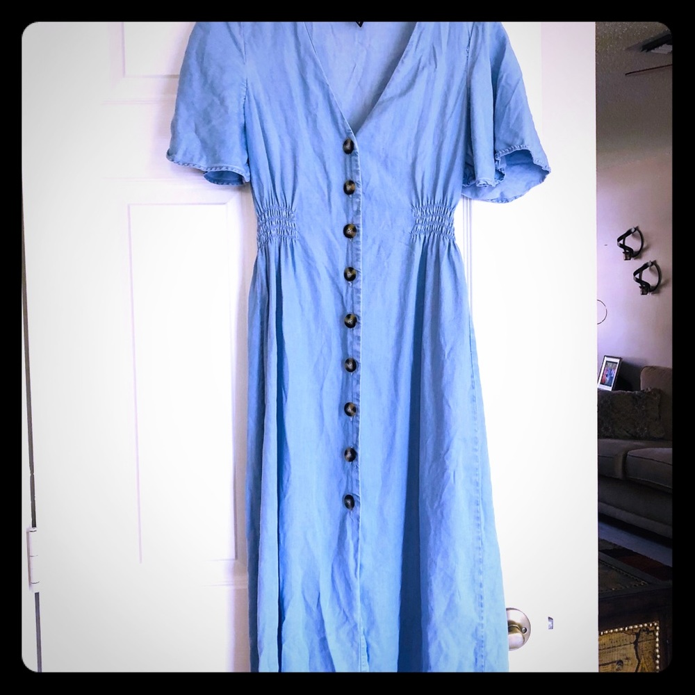 Blue jean style button up dress.